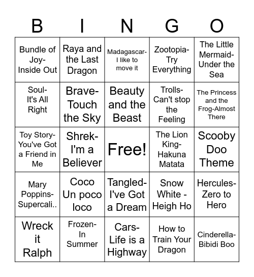Movie Music Bingo Card