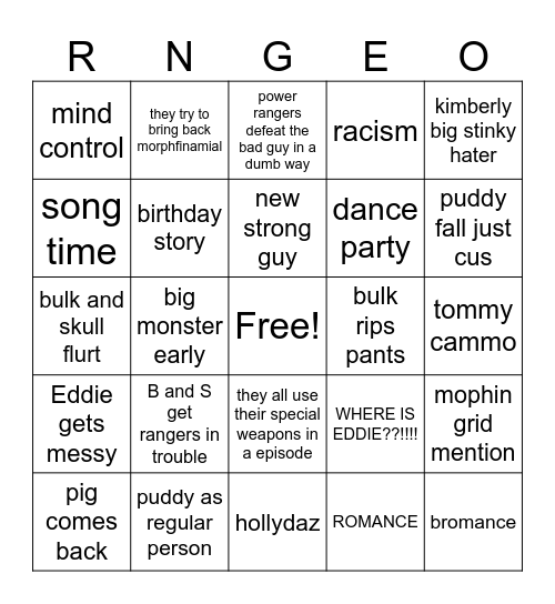 POWER RANGER Bingo Card