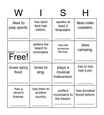 Find someone who . . . Bingo Card