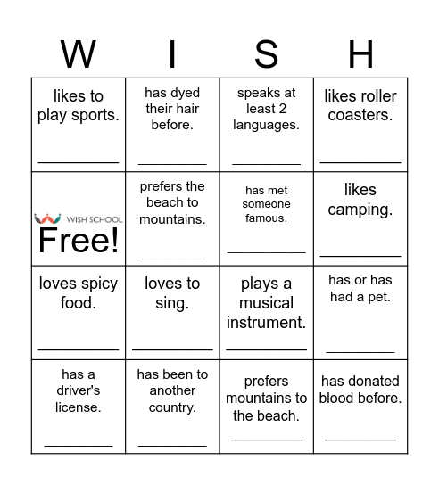 Find someone who . . . Bingo Card