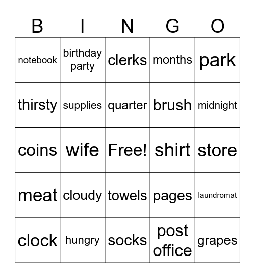 Vocabulary Review Bingo Game Bingo Card