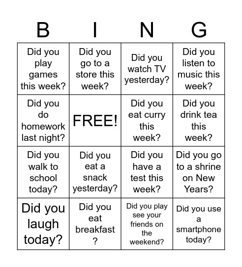 Did you .... ? Bingo Card
