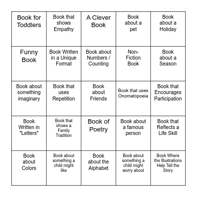 Children's Book Scavenger Hunt Bingo Card