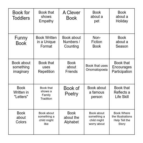 Children's Book Scavenger Hunt Bingo Card