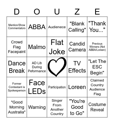 Eurovision 2024 Bingo Card