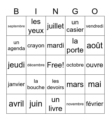 Section F- Le garçon qui joue des tours Bingo Card