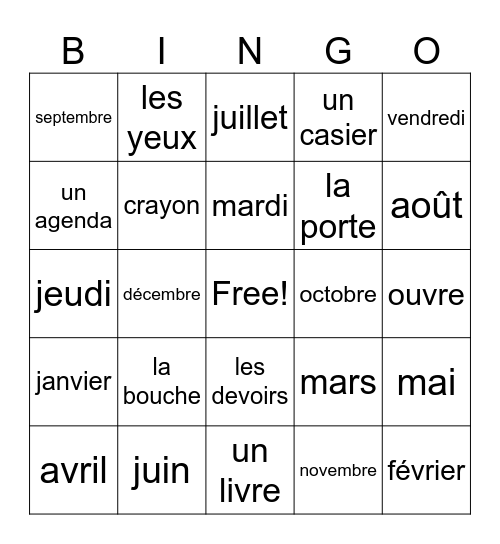 Section F- Le garçon qui joue des tours Bingo Card