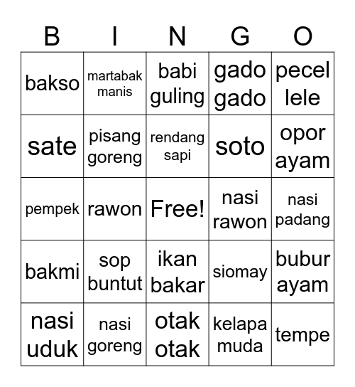 ajak mas bule makan2 Bingo Card