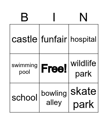 Fun places Bingo Card
