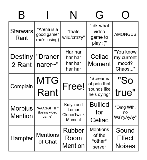 Lemur Bingo Card