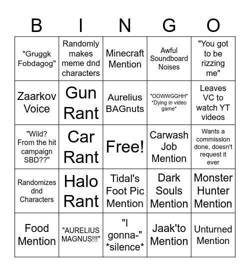 Paladin Bingo Card