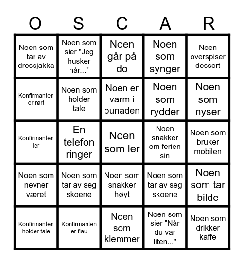 Konfirmasjonsbingo Card