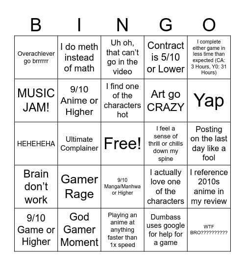 Untitled Bingo Card