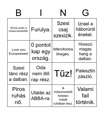 Eurovision 2024 Bingo Card