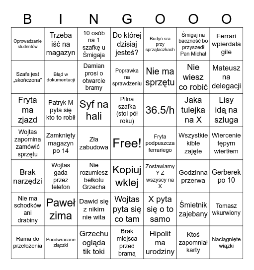 Robota Bingo Card