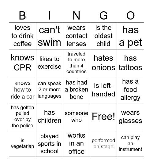 Find someone who.. Bingo Card