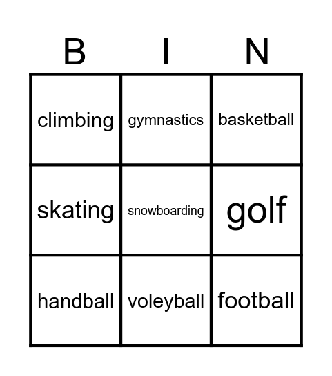 sports bingo Card