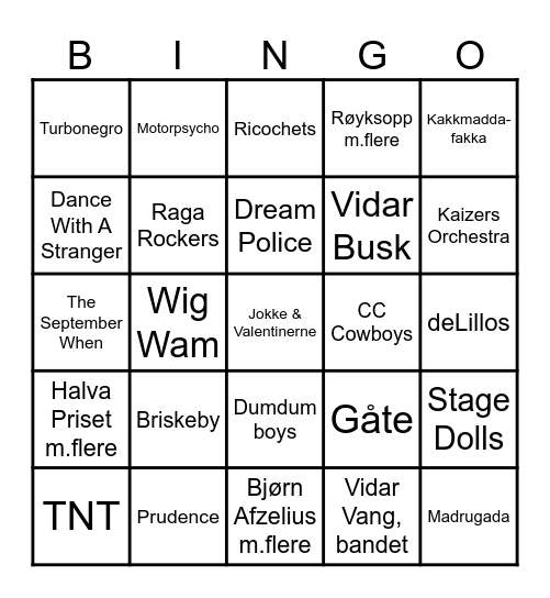 Norsk rock Bingo Card