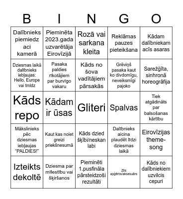 Eirovīzijas 2024 pusfināla Bingo Card