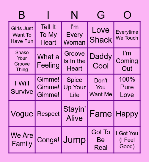 Floorfillers Musical Bingo Card