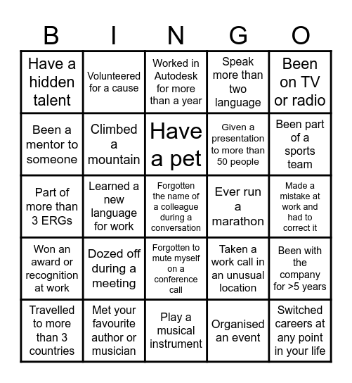 ERG Speed Networking 2024 Bingo Card