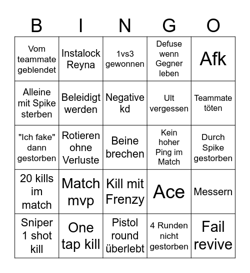 Valorant Bingo Card