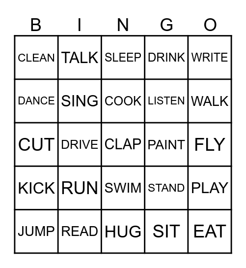 ACTION VERBS Bingo Card