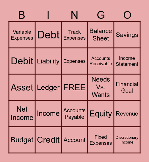 BUDGETING BINGO Card