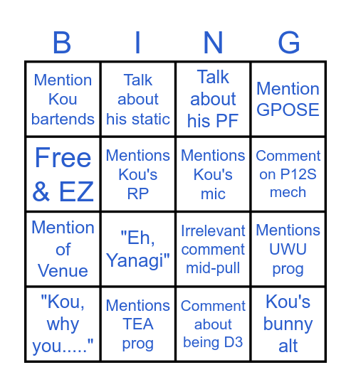 K.O EXECUTION Bingo Card