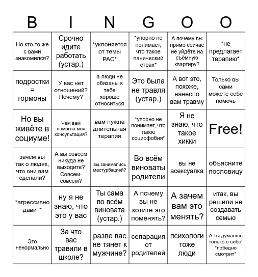 психолог-бинго Bingo Card