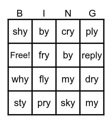 Y as long i Bingo Card