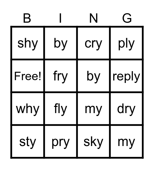Y as long i Bingo Card