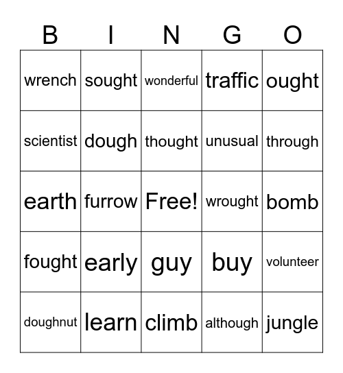 Lesson 116 OUGH Bingo Card