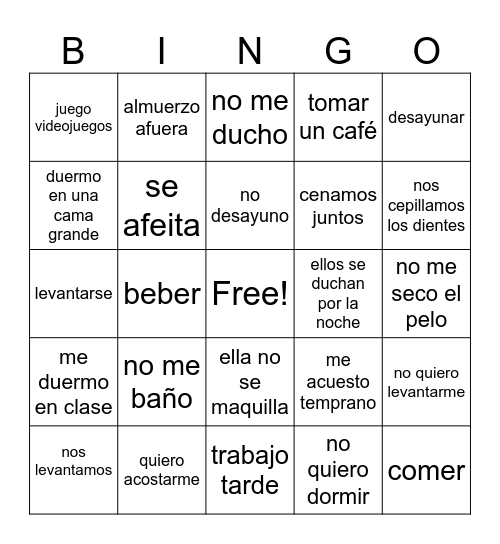 La rutina diaria Bingo Card