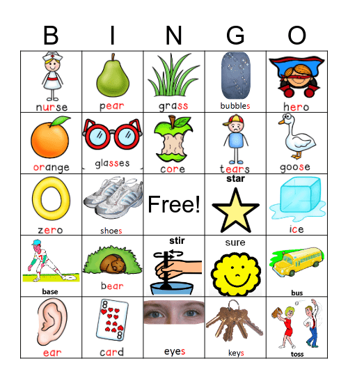 Final S and R Bingo Card