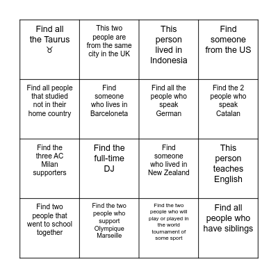 Find the people! Bingo Card