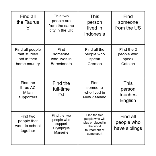 Find the people! Bingo Card