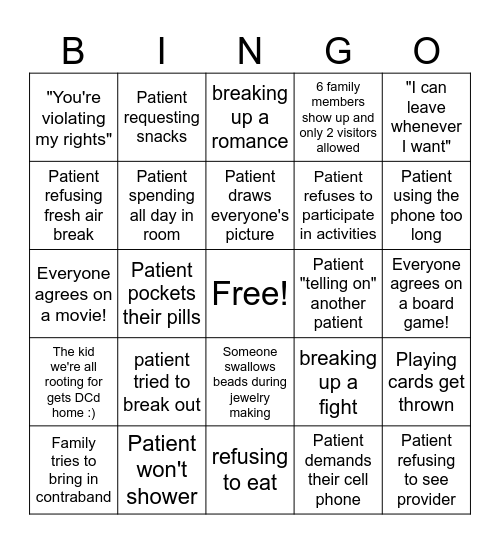 Adolescent BH BINGO Card