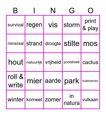 Terug naar de natuur Bingo Card