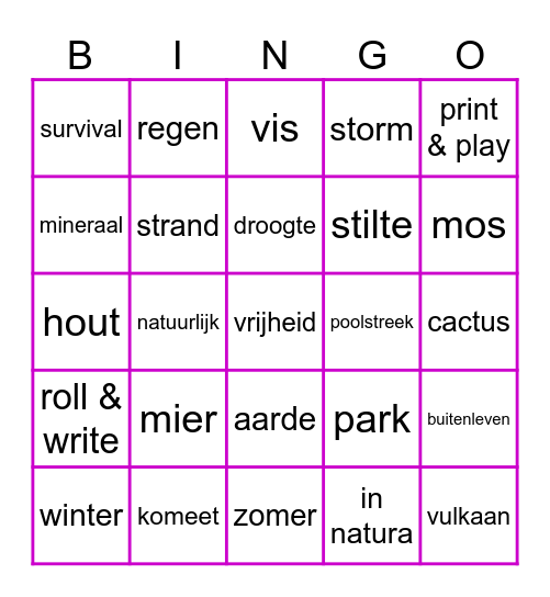 Terug naar de natuur Bingo Card