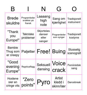 EUROVISION 2024 Bingo Card