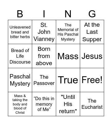 Jesus Institutes the Eucharist→Chapter 8 Bingo Card