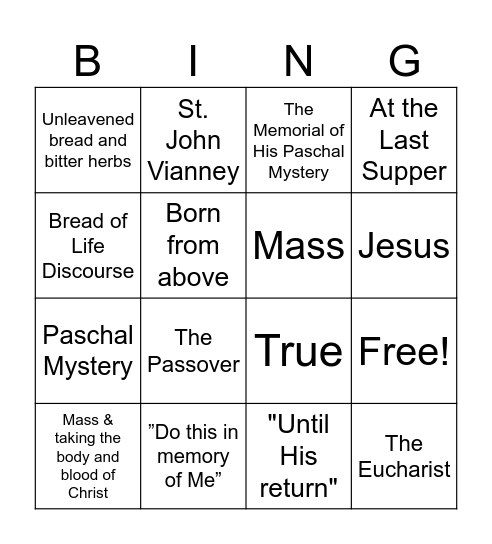 Jesus Institutes the Eucharist→Chapter 8 Bingo Card