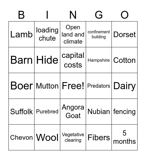 Sheep and Goat Industry Review Bingo Card