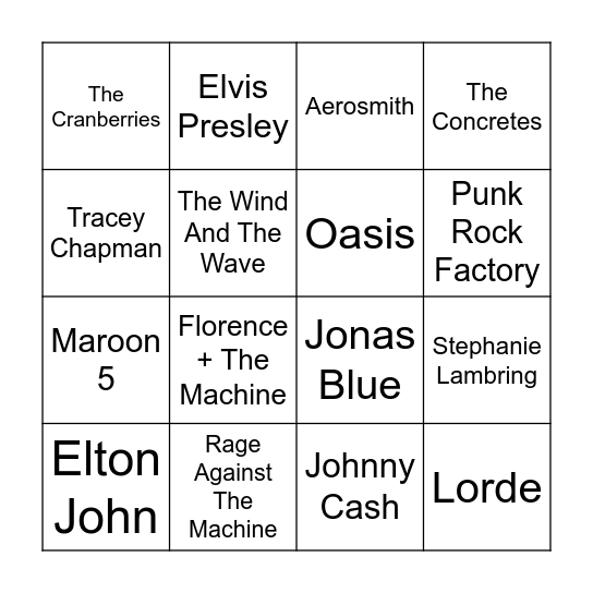 ARTIST Bingo Card