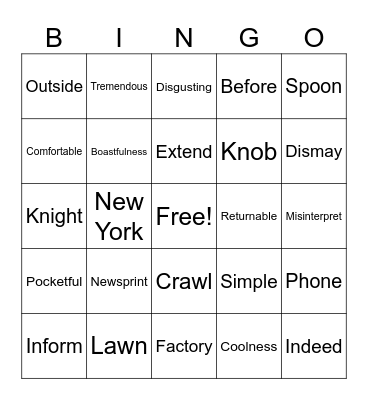 SRP Bingo Card