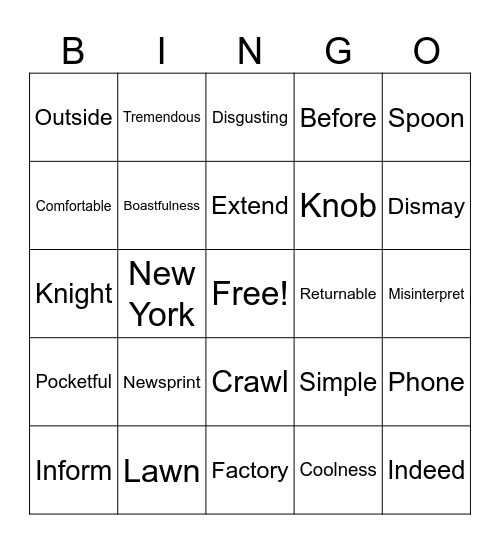 SRP Bingo Card