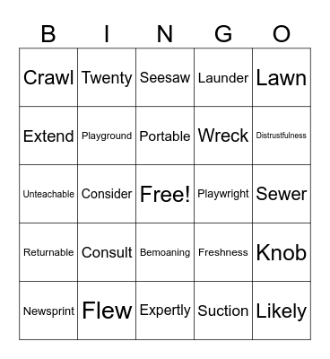SRP Bingo Card