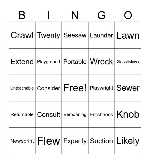 SRP Bingo Card