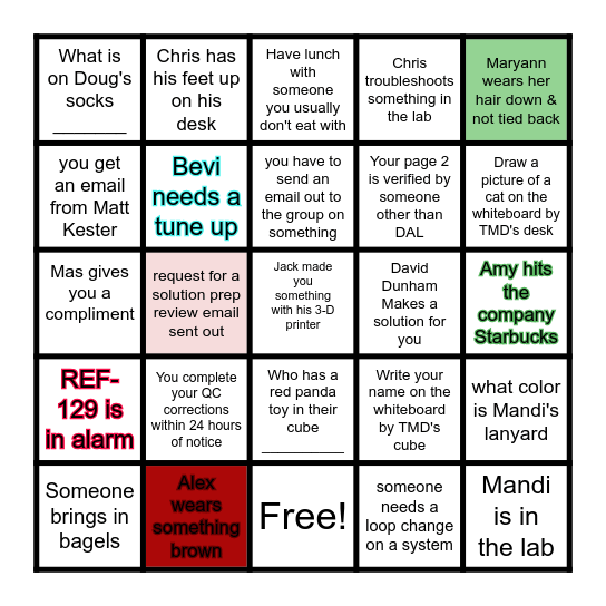 Ana Chem Scavenger Bingo Card